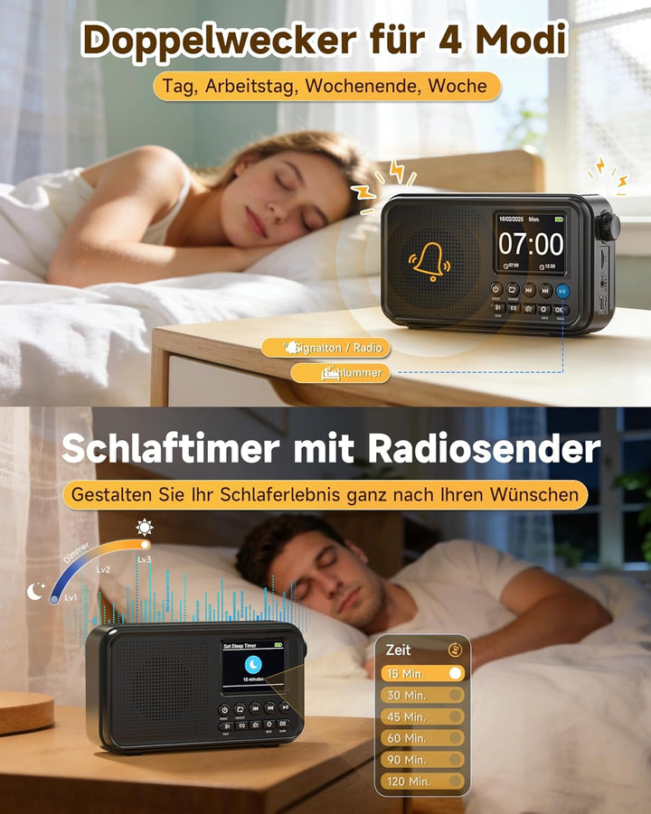 Roxicosly Tragbares DAB/DAB+ Radio, 80 Voreingestellte, UKW Digital Radio mit 3000-mAh Akku, Küchenr