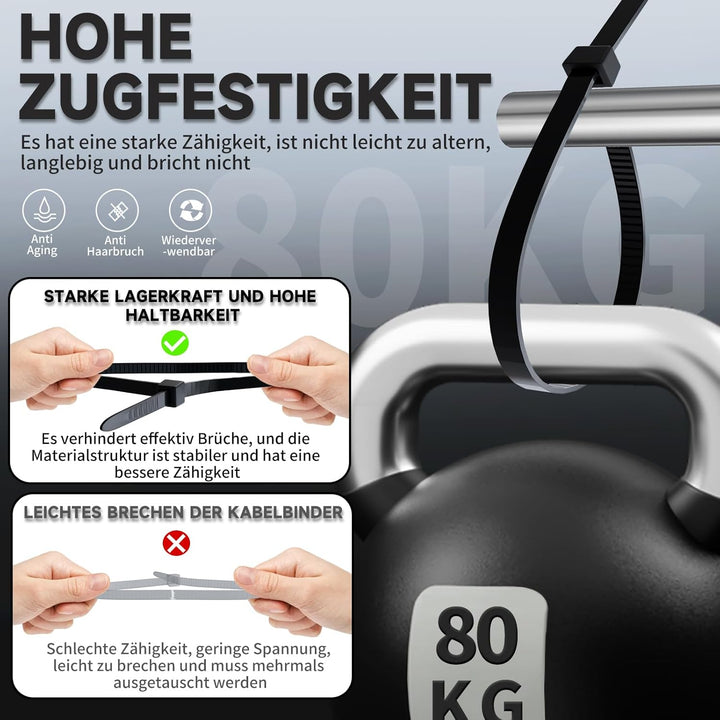 ZENIX Kabelbinder Schwarz 9mm x 500mm, 110 Stück Kabelbinder UV Beständig lang, Schwarze Binder mit