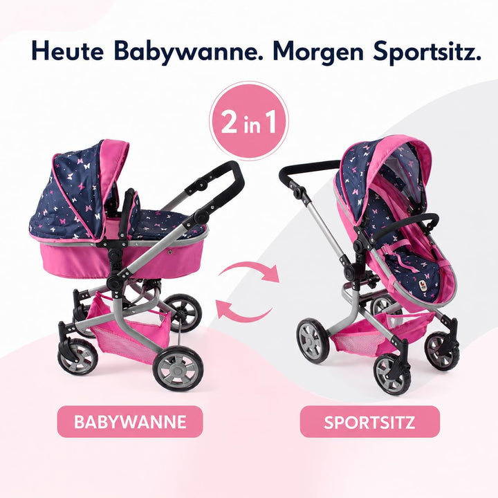 Bayer Chic 2000 595-33 Puppenwagen Mika, 2in1 Kombipuppenwagen für Kinder von 4 bis 8 Jahren, Butter
