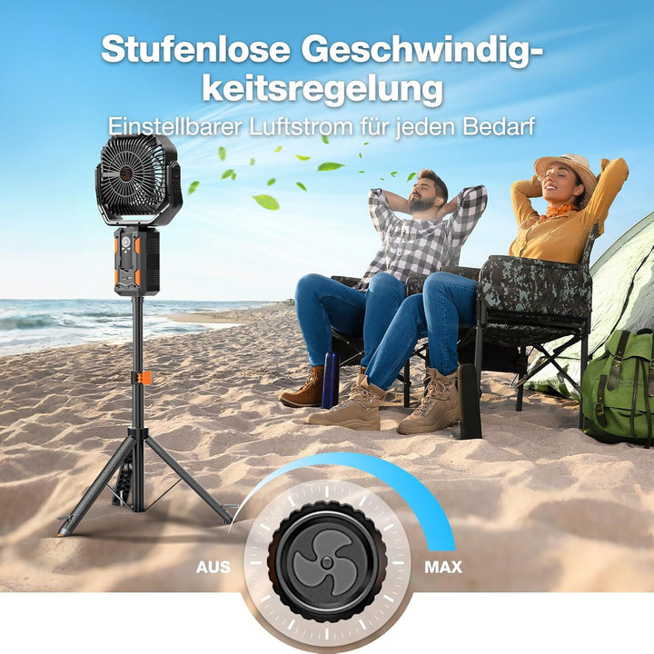 OGERY F21 Camping Ventilator mit Ständer, 20000mAh Wiederaufladbarer Akku, LED-Laterne, Leistungssta
