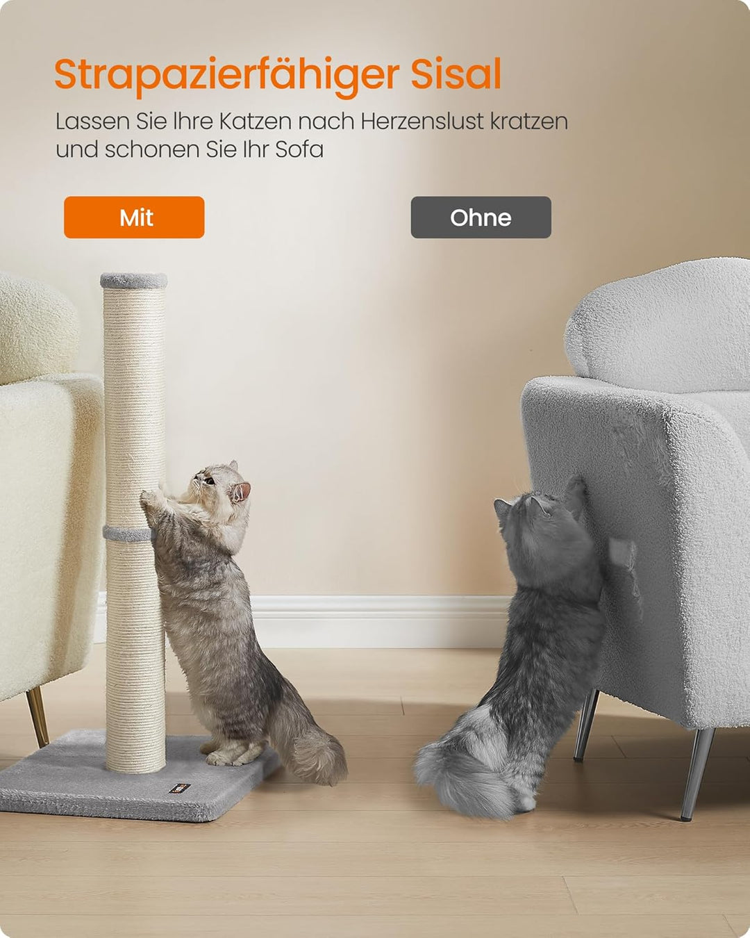 Feandrea Kratzbaum, 85 cm hoch, Kratzsäule, Katzenbaum, Kratzstamm für Kätzchen und Normale ausgewac