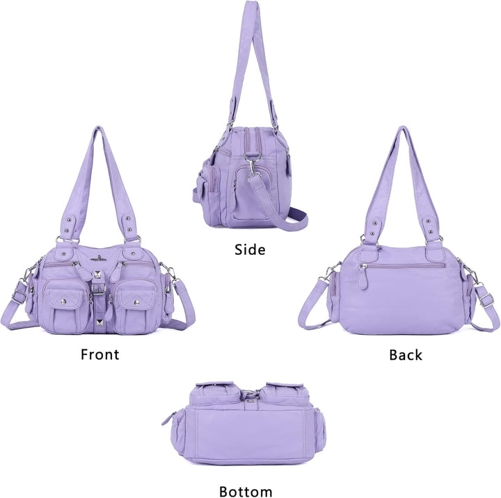 Angel Kiss Damen Handtasche 2 Hauptfächer Multifunktionale Handtasche Weich PU Leder Tasche mit Reis