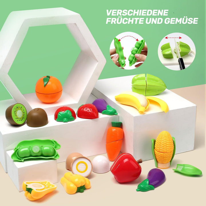 CUTE STONE 40 PCS Kinderküche Zubehör mit Kochgeschirr Dampfdrucktopf und Induktionskochfeld, Kochut