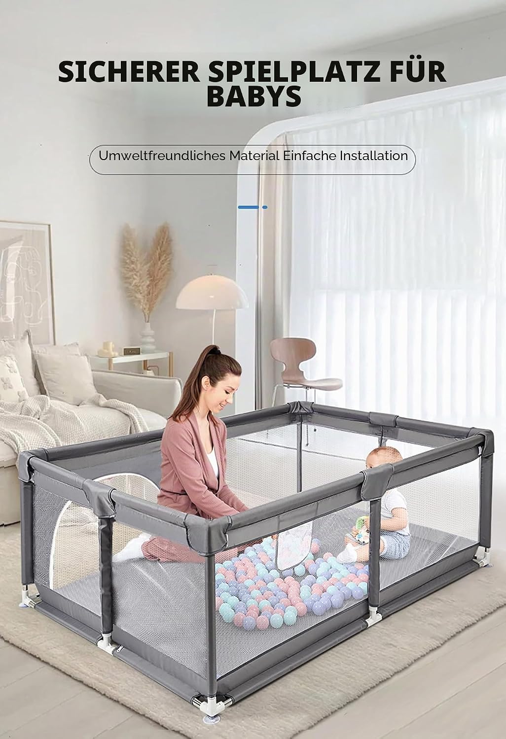 Laufstall Baby, Laufstall Faltbar für Drinnen, Grosser Laufgitter Baby, Kinderaktivitätszentrum Spie