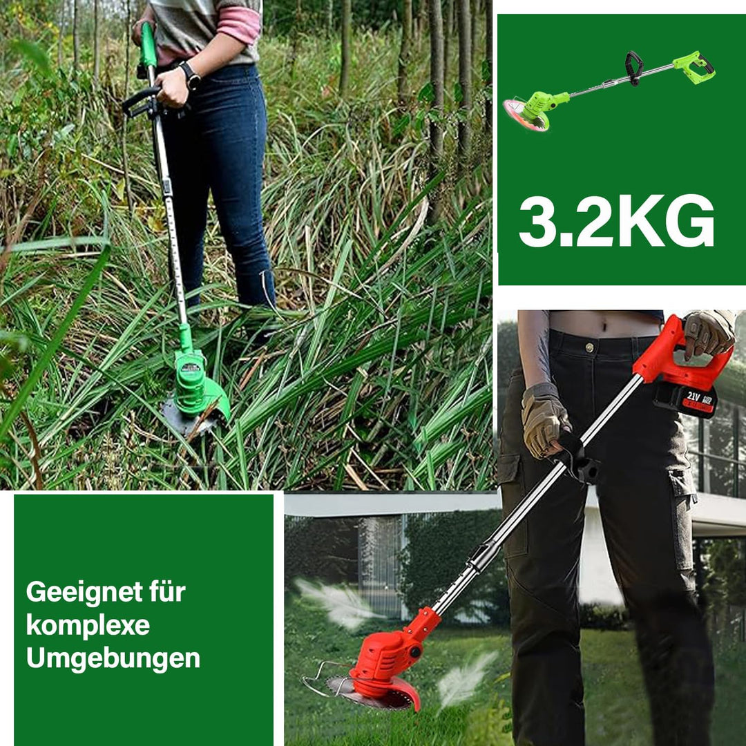 Akku-Freischneider mit Akku (2 x 4,0A Akku und 1 Schnellladegerät) und Motor, Rasentrimmer, Mini-Ras