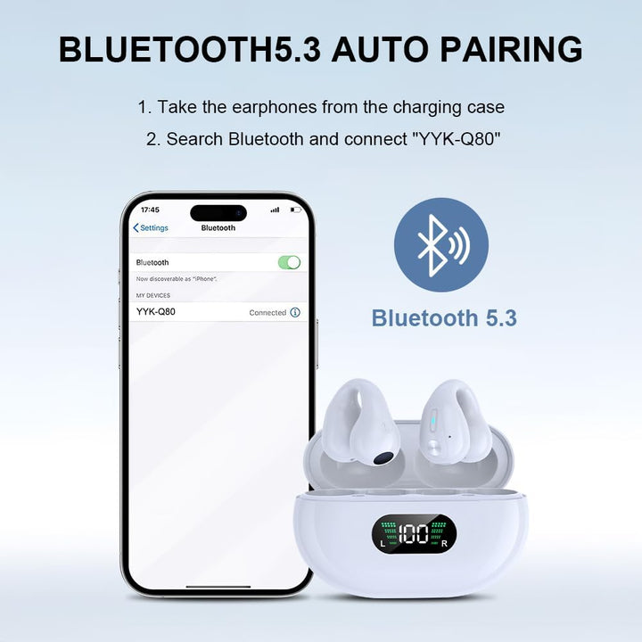 SLuB Knochenschall Kopfhörer, Open Ear Kopfhörer Bluetooth, Ohrclip-Sportkopfhörer, Bluetooth 5.4, H