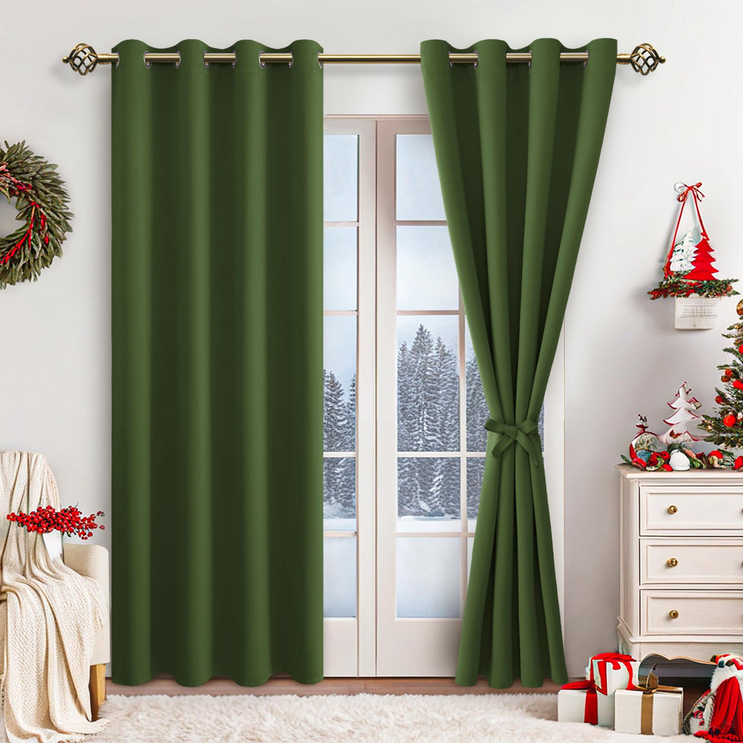 JIUZHEN Blickdicht Vorhänge Gardinen Ösenvorhang für Schlafzimmer Wohnzimmer,Olivgrün Verdunkelungsv