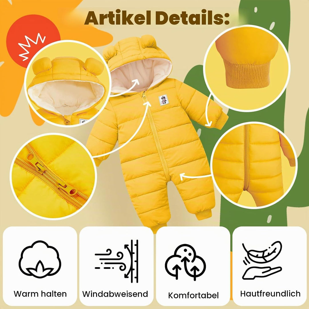 Baby Winter Overall mit Kapuze, Strampler Schneeanzug Jungen Mädchen Langarm Jumpsuit Warm Outfits G