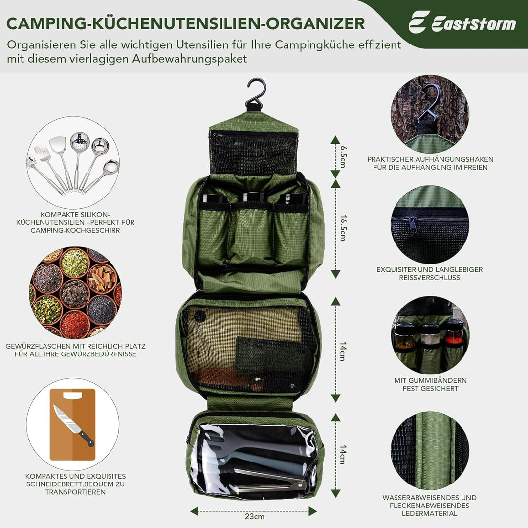 Camping Küchenhelfer Set mit Wasserdichter Tasche für Camping Kochgeschirr Grau, Grau