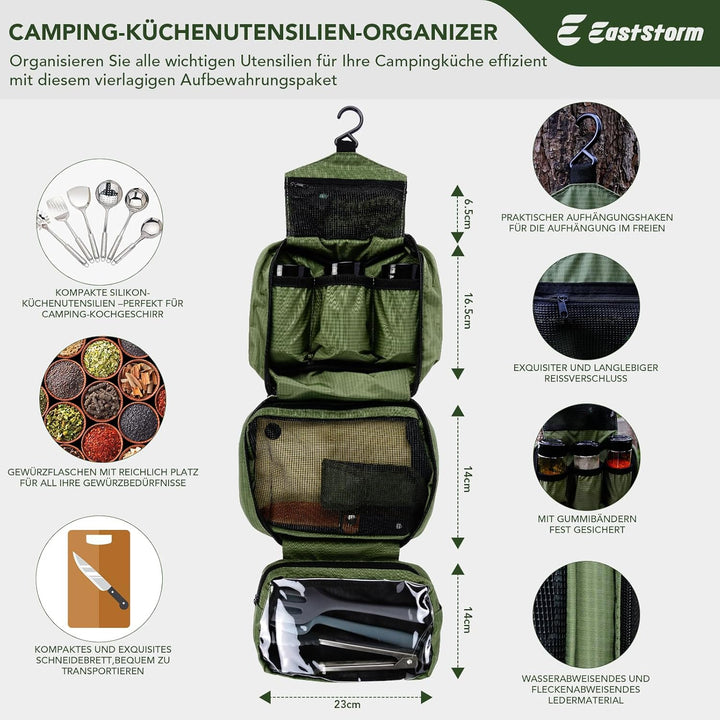 Camping Küchenhelfer Set mit Wasserdichter Tasche für Camping Kochgeschirr Grau, Grau