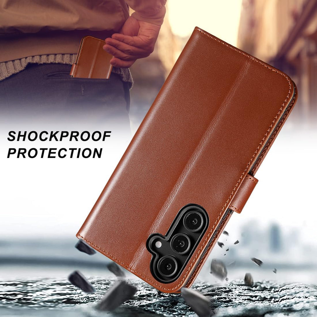 LENSUN Handyhülle für Samsung Galaxy S24 FE Echtleder, Hülle [Echtes Leder][Wallet Funktion][Kartenf