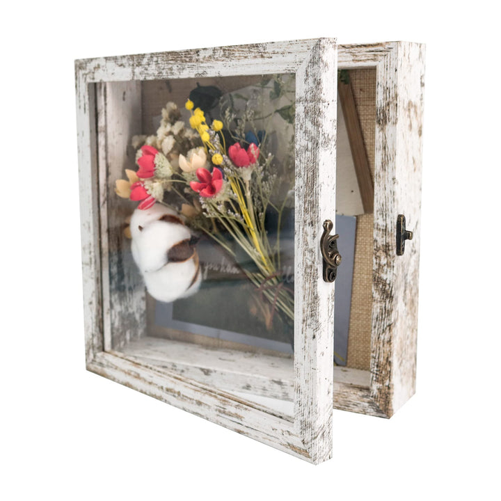 GraduationMall Weiss 20x20cm 3D Bilderrahmen Tief Objektrahmen Schaukasten Türvitrine Retro Weiss,Ge
