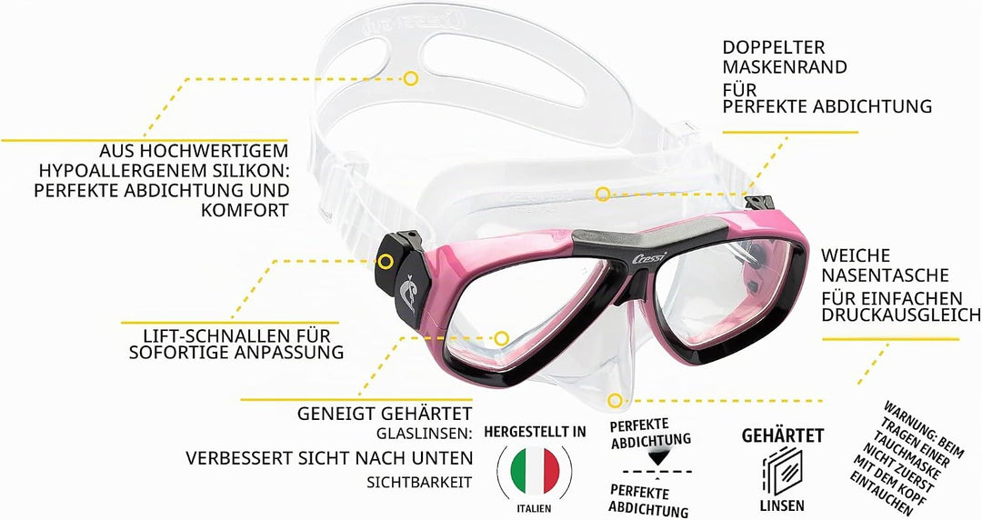 Cressi Focus - Schnorchelmaske, Einstellbar Schnorchelset Erwachsene, Taucherbrille Kinder und Tauch