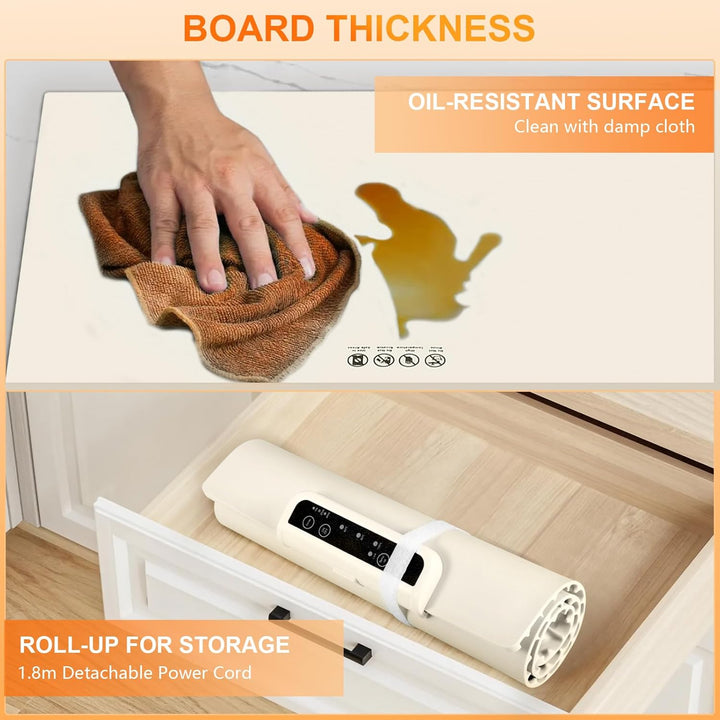 Elektrische Warmhalteplatte Aufrollbar, 60x38cm Speisenwärmer 40-100°C | 10s Schnellheizung, 24h-Tim