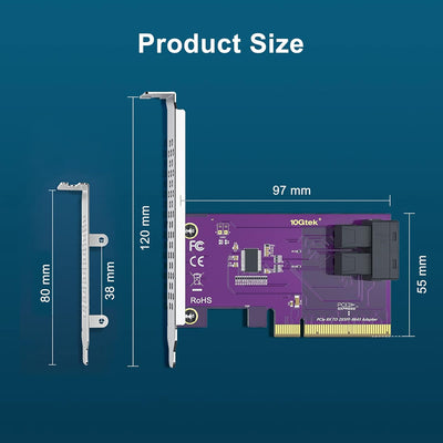 10Gtek® PCIe 3.0 X8 zu SFF-8643 Adapter für U.2 SSD, X8, (2) SFF-8643, mit Low-Profile Bracket, Supp