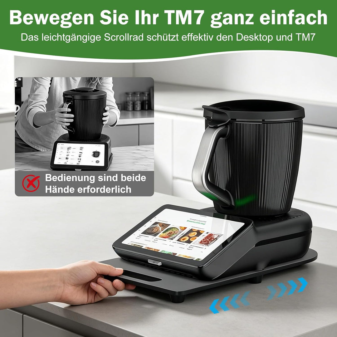Gleitbrett für Thermomix TM7, Brett für Thermomix mit 360° Rollen, Stopper & Gummifüssen, Brett für