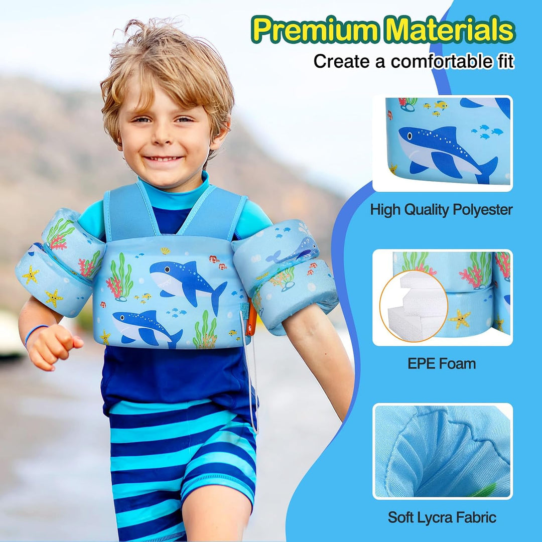 MoKo Kinder Schwimmflügel, Cartoon Schwimmweste mit Schultergurt Schwimmtraining Jacke Schwimmende B