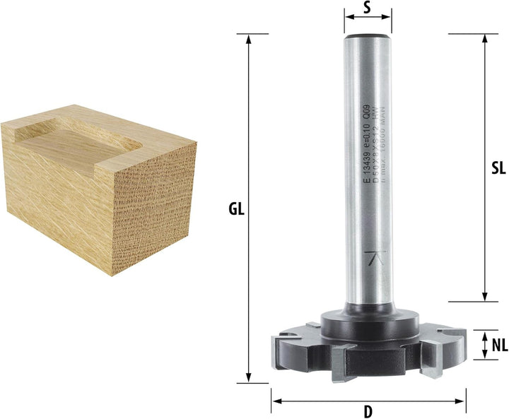 ENT 13439 Planfräser HW, Schaft (S) 12 mm, Durchmesser (D) 50 mm, NL 8 mm, SL 70 mm, GL 83 mm, Z6 SL