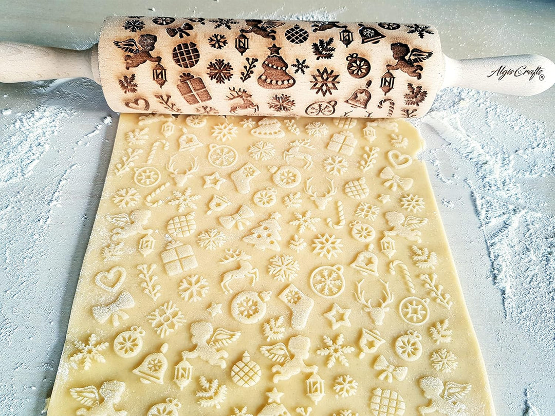 WEIHNACHTSGESCHENKE Nudelholz mit Muster Weihnachten Backen - Teigroller Holz für DIY Weihnachten Pl