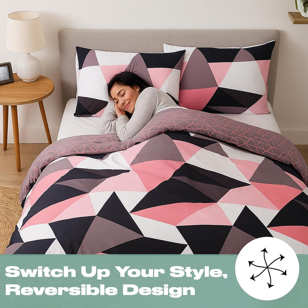 DREAMSCENE Formen Bettbezug mit Kissen Fall Bettw�sche-Set, Polyester-, schwarz, Double Full Geometr