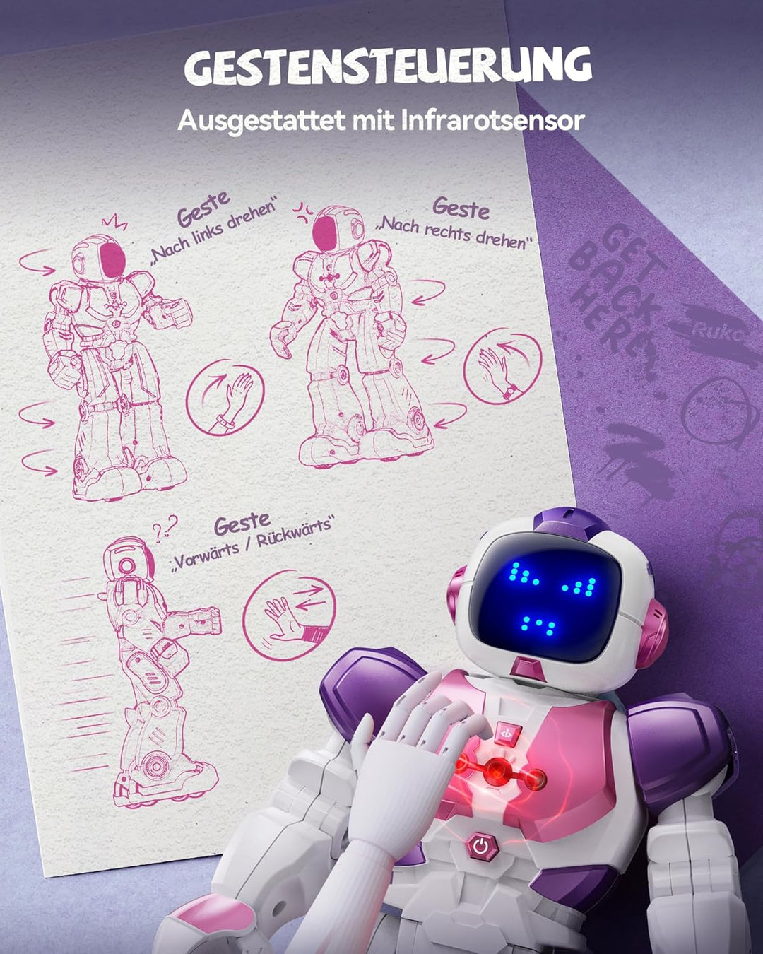 Ruko 6088 Tanzender Roboter für Kinder, App- & Fernbedienung, Gestensteuerung, Programmierbarer Lern