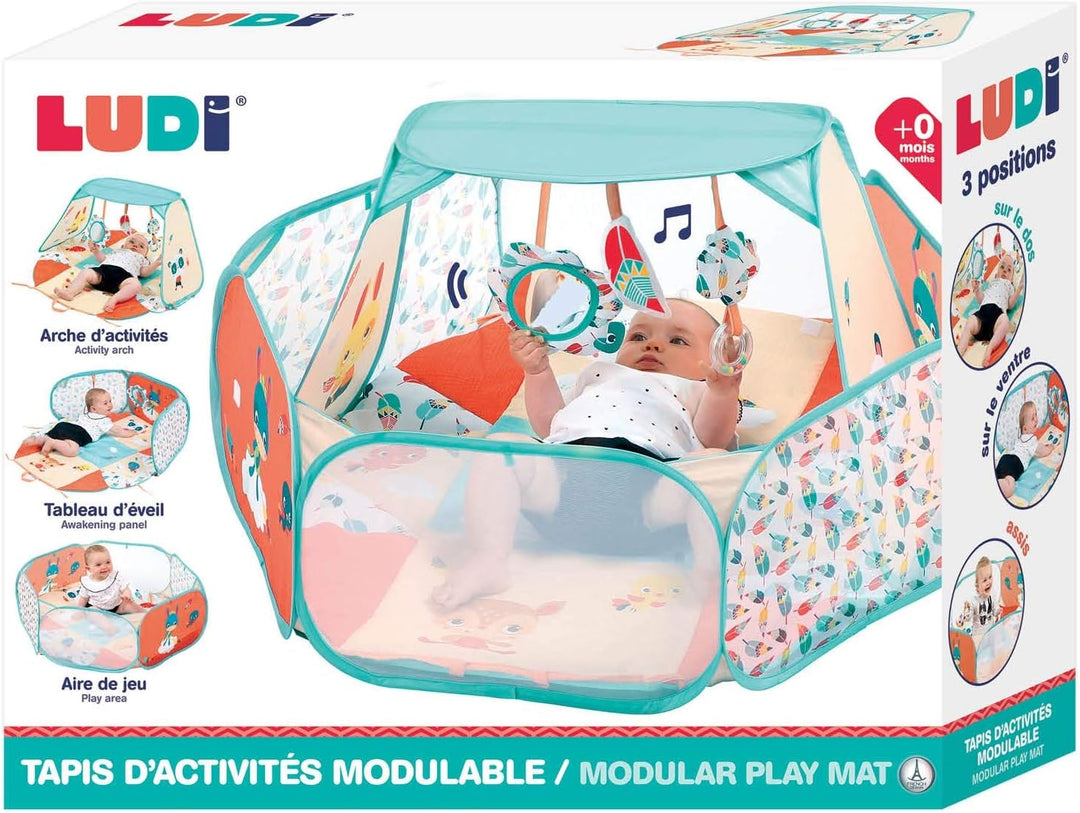 LUDI Aktivitätsmatte anpassbar – 3 Positionen – Aktivitätenmatte, Krabbeldecke und Spielplatz – Entw