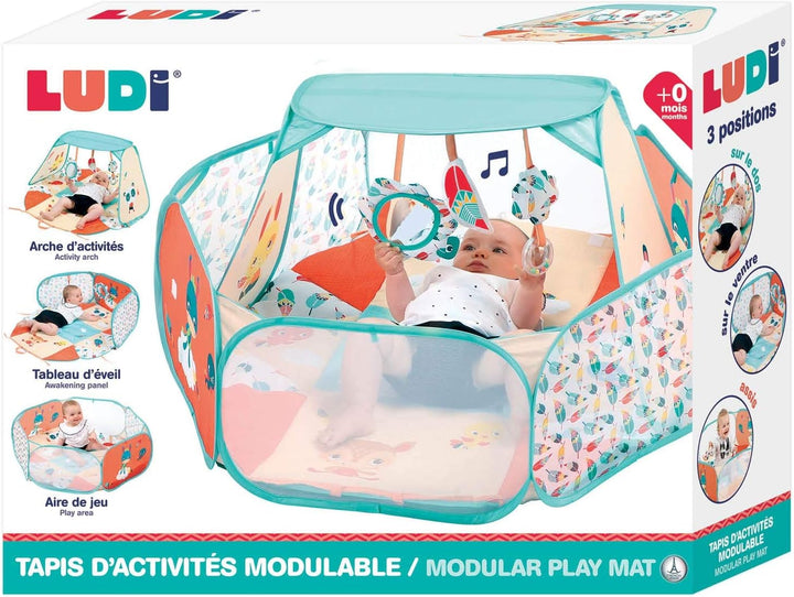 LUDI Aktivitätsmatte anpassbar – 3 Positionen – Aktivitätenmatte, Krabbeldecke und Spielplatz – Entw