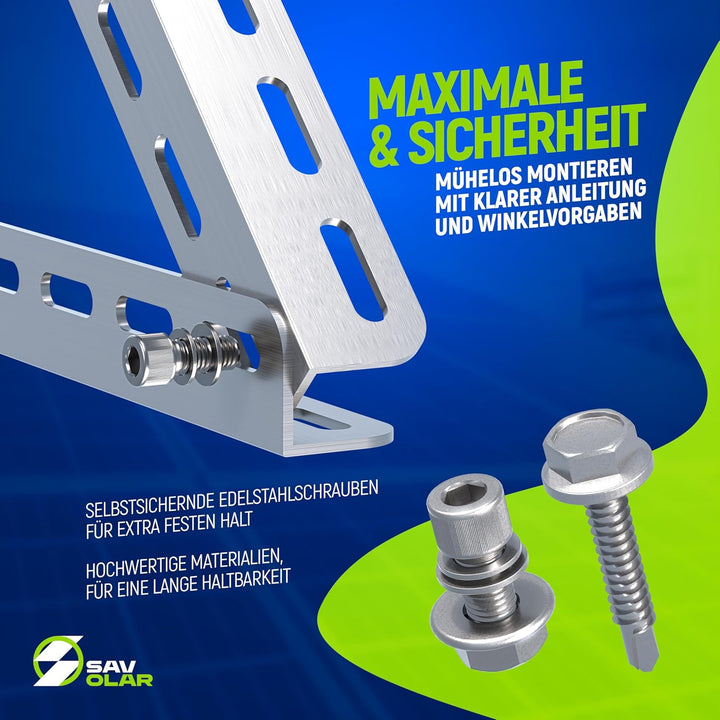 2 Sets SAVOLAR Solarmodul Halterung Balkonkraftwerk bis 117cm (46 Zoll) Winkel Einstellbar 0-90°, Ro