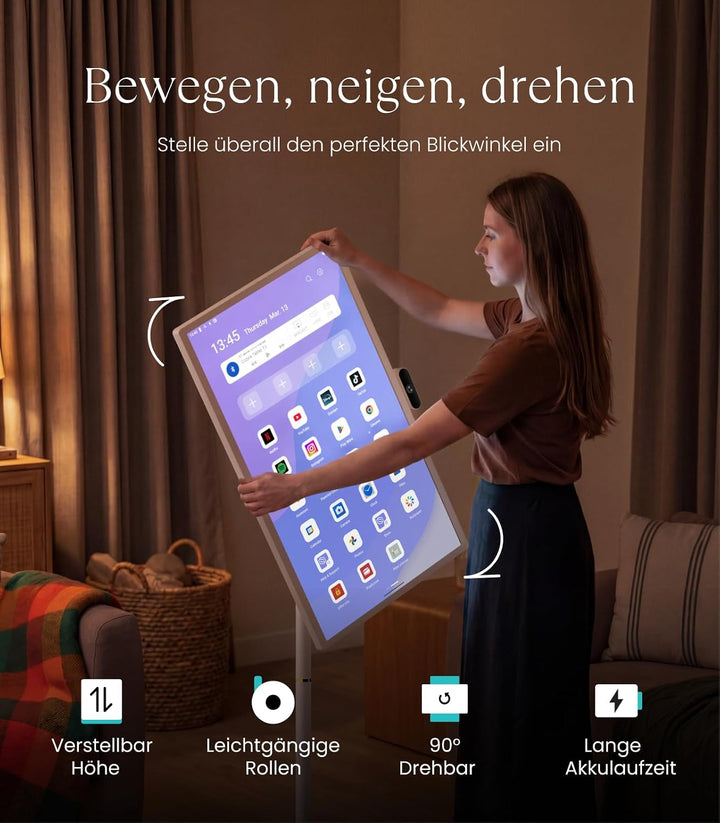 cozyla 32 Zoll Smart Portable TV mit integriertem Akku und Rollen | Google Play Store, 8 + 128 GB, E