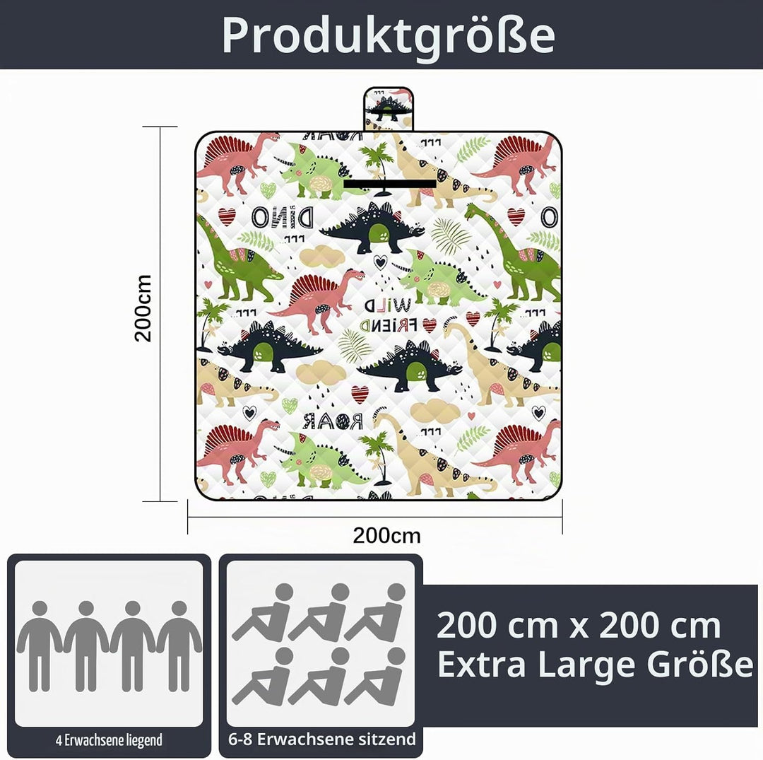 Picknickmatte 2mx2m (Dinosaurier) - Grosse Faltbare wasserdichte Picnic Blanket - Outdoor Krabbeldec