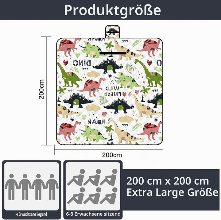 Picknickmatte 2mx2m (Dinosaurier) - Grosse Faltbare wasserdichte Picnic Blanket - Outdoor Krabbeldec