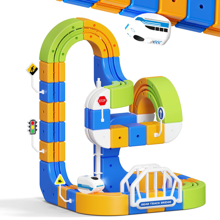 Elektrisches Eisenbahn Set Kinder, 124pcs (36 Schienen + 1 Zug) 3D Strecke Spielzeug Flexible Rennst