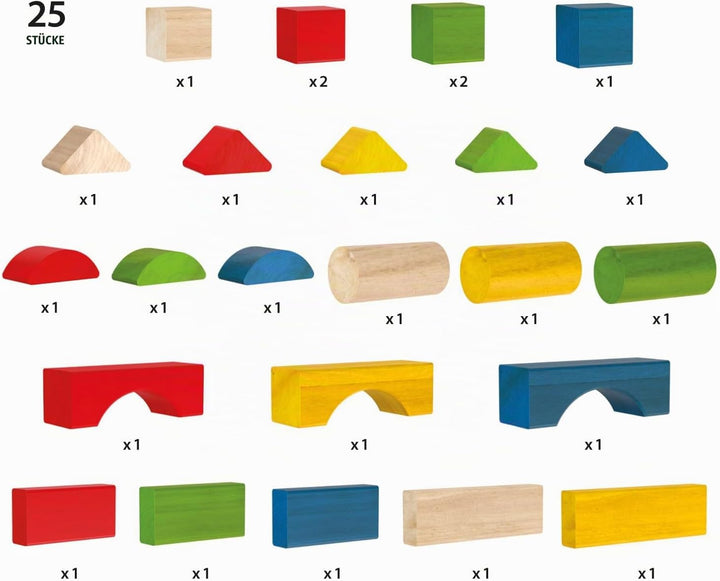 BRIO 30114 Bausteine - Bunte Holzbausteine, Holzspielzeug mit 25 bunten Holzklötzchen, Baby Spielzeu