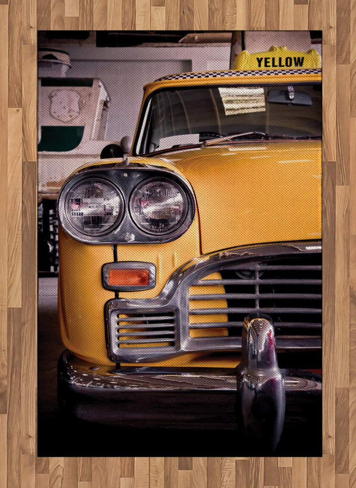 ABAKUHAUS New York Teppich, Antique Yellow Taxi, Flachgewebe Deko-Teppiche für das Wohn-,Schlaf-, un
