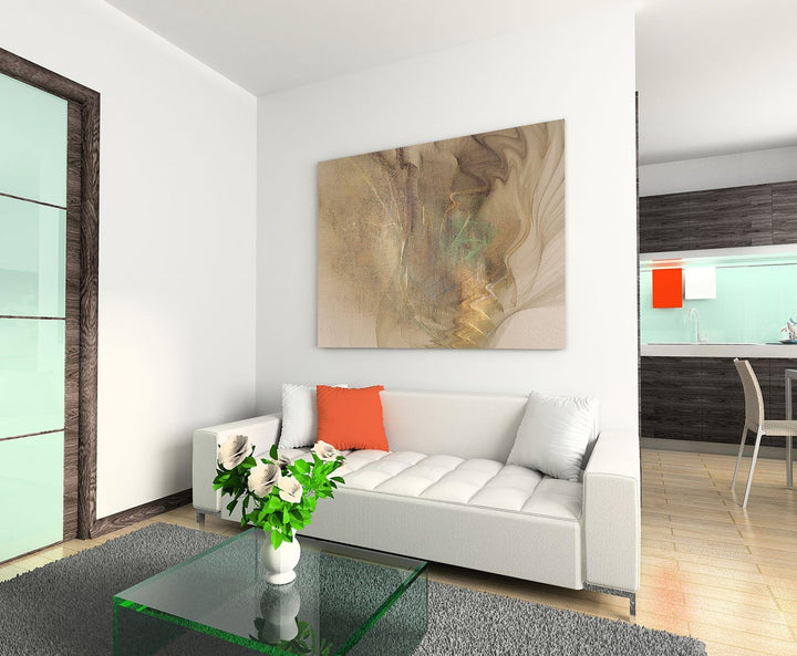 Paul Sinus Art Traum ohne Gesicht - Abstrakt462_60x80cm LeinLeinwandbild beige XXL Kunstdruck fertig