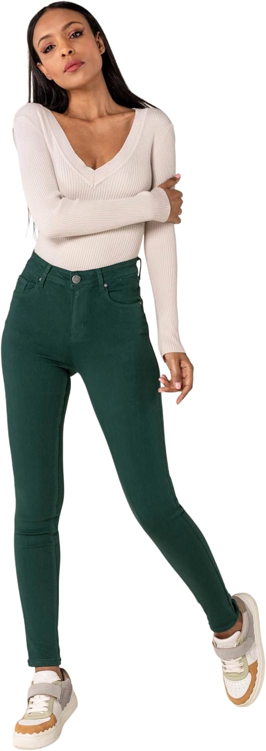 Nina Carter P106 Damen Jeanshosen Slim Fit Push-Up Skinny Jeans Mid-High Waist XS Slim Dunkelgrün (P