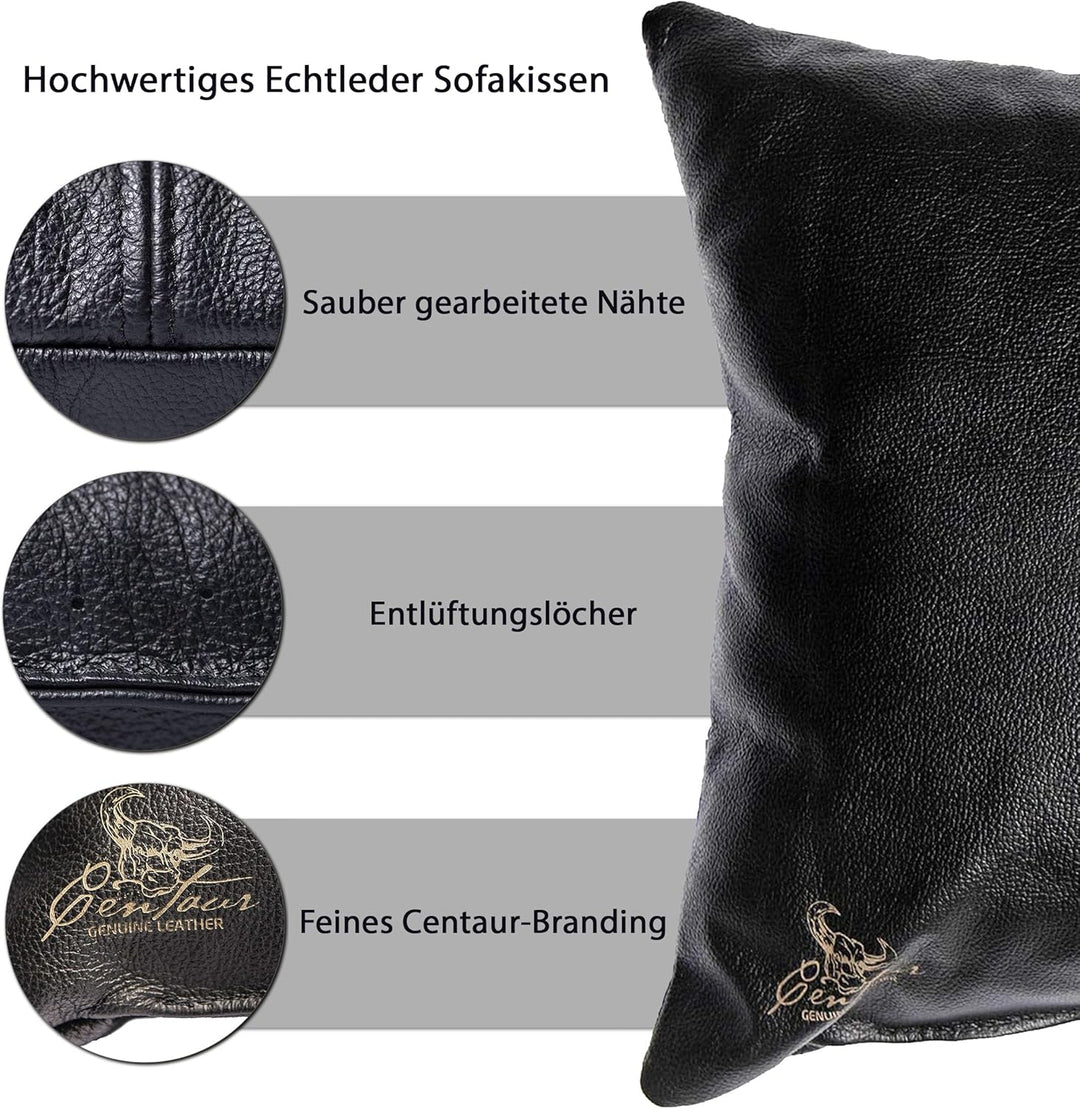 Centaur - Deko Lederkissen 50 x 40 cm für Sofa oder Schlafzimmer schwarz - Echt Leder Kissen Echtled