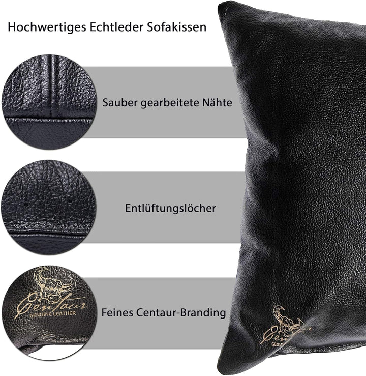 Centaur - Deko Lederkissen 50 x 40 cm für Sofa oder Schlafzimmer schwarz - Echt Leder Kissen Echtled