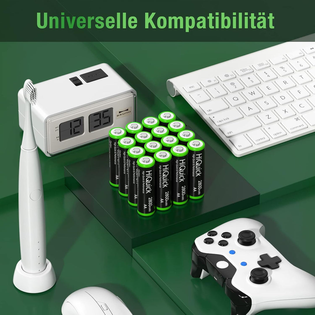 HiQuick Mignon AA Akku, 2800mAh 16 Stücke mit hoher Kapazität, NI-MH wiederaufladbare AA Akkus, geri