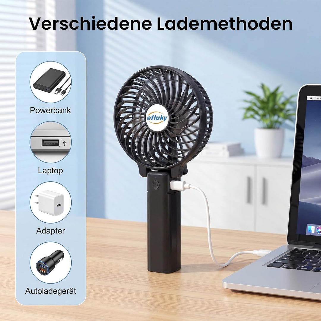 efluky Handventilator, Tragbarer Mini Ventilator, Faltbarer USB-Ventilator Wiederaufladbar, Tragbare