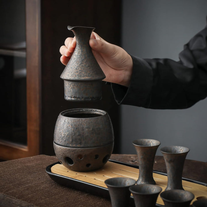TEANAGOO Japanisches Traditionell, Sake Karaffe (170 ml) mit 6 Sake Becher (25 m) für heisse oder ka