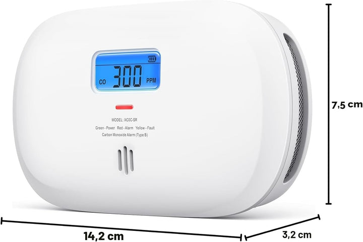 X-Sense Kohlenmonoxid Melder, 10 Jahre Sensor, CO Melder mit austauschbarer Batterie und digitalem D