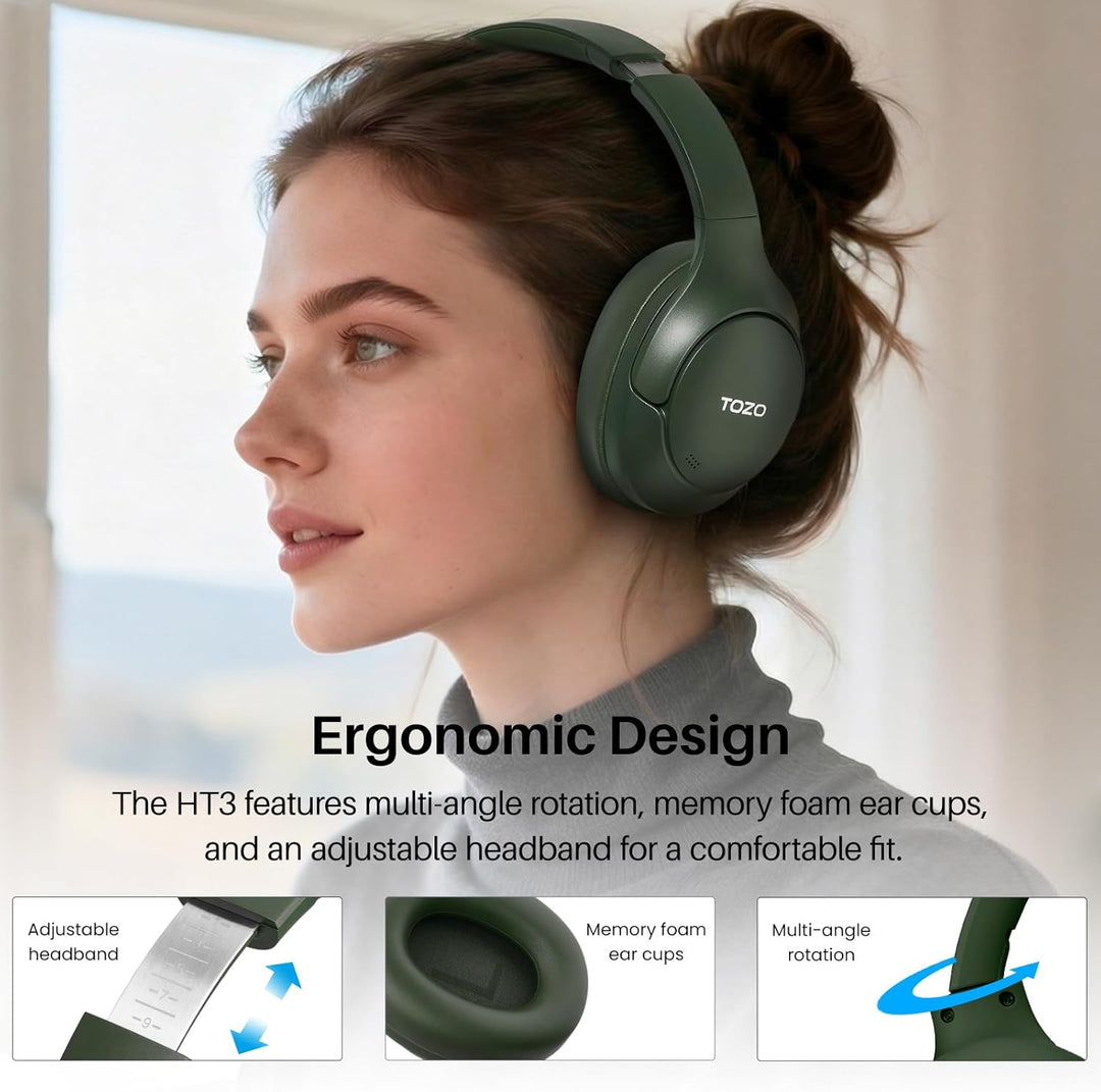TOZO HT3 Kopfhörer Kabellos Bluetooth Over Ear, Noise Cancelling Kopfhörer mit 5 Mics,90 Std, Hi-Res
