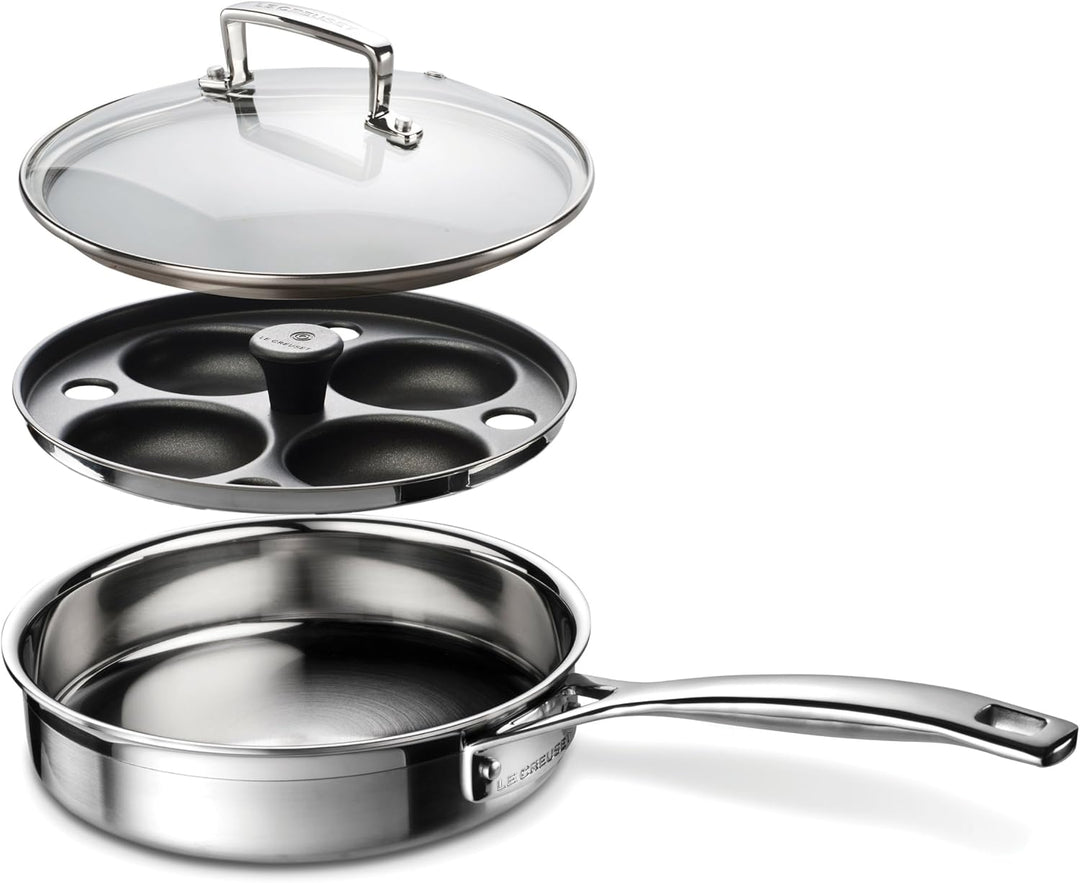Le Creuset Unbeschichtete Sautépfanne mit Pochiereinsatz aus 3-ply Edelstahl, 20 x 5 cm, 96204220001