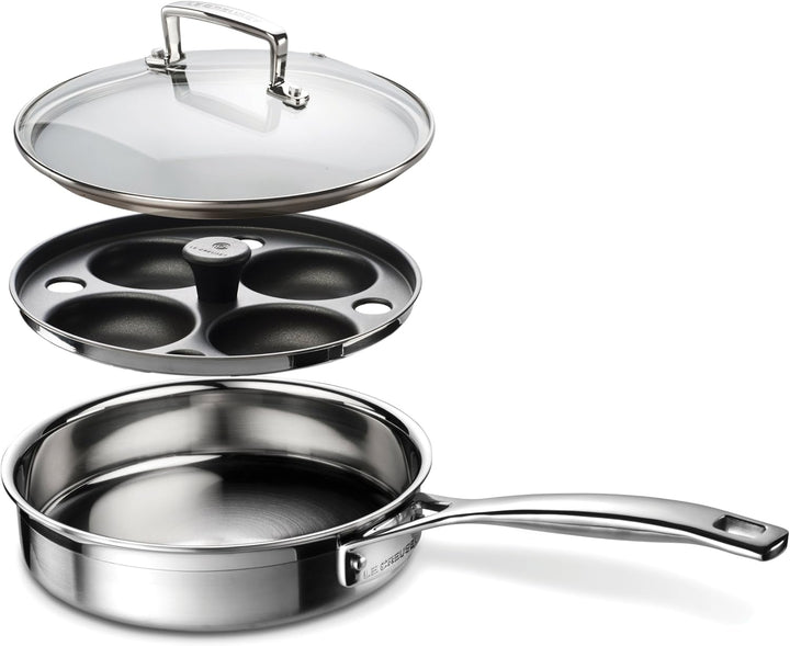 Le Creuset Unbeschichtete Sautépfanne mit Pochiereinsatz aus 3-ply Edelstahl, 20 x 5 cm, 96204220001