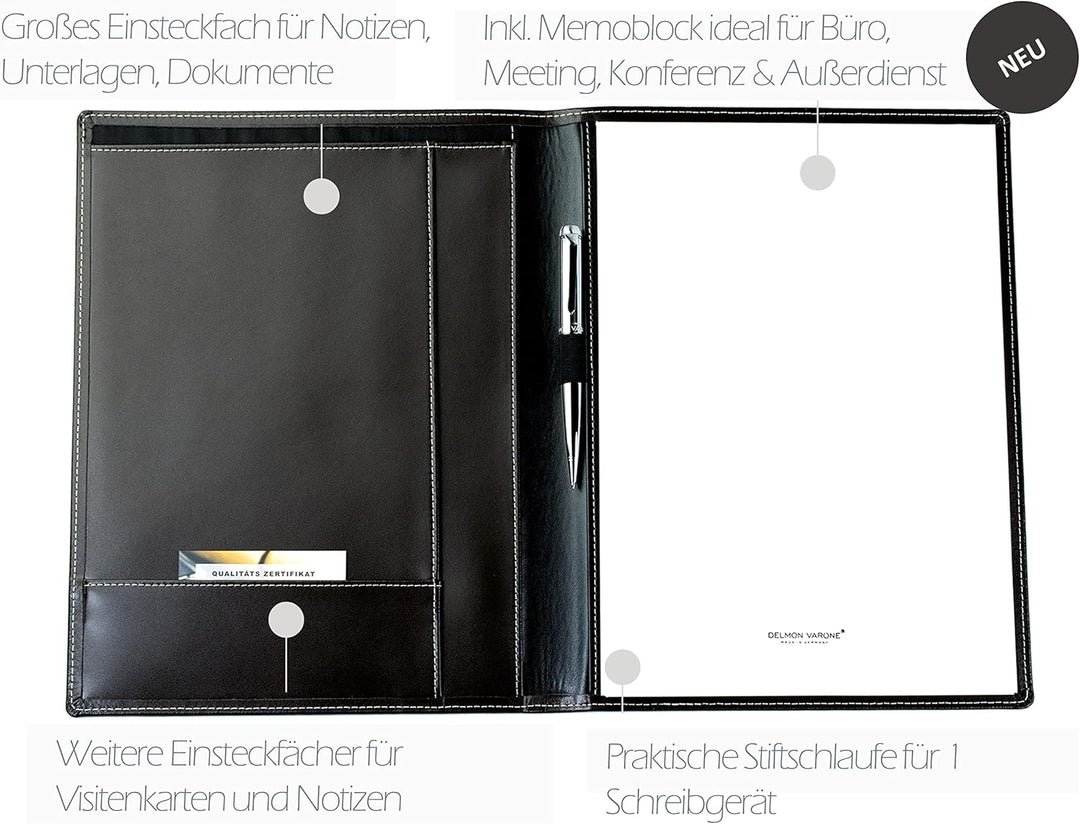 DELMON VARONE - Personalisierbare Schreibmappe DIN A4 aus Cambridge Top Grain Leder braun, Organizer