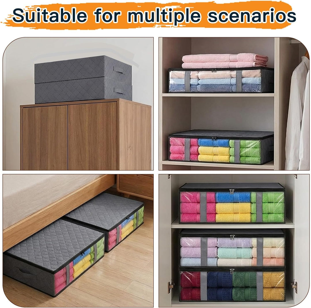 4 Stück Unterbett Aufbewahrungsbox Bettkasten Aufbewahrung 60x45x15cm Unterbettkommode für Bettdecke