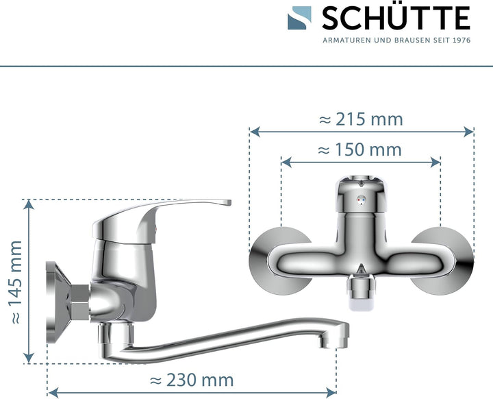 SCHÜTTE 36760 ORAZI Wandwasserhahn Chrom, Wand-Spültischarmatur 360°, ideal für Doppelspülbecken, Wa