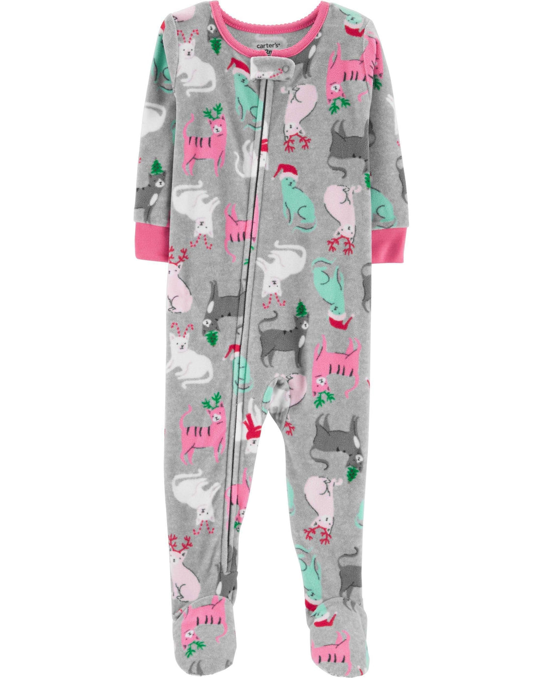 Carter's Mädchen Fleece-Schlafanzug (3T, Heather/Christmas Cat)