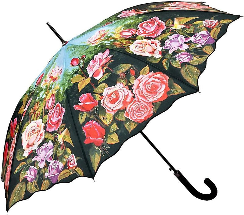 VON LILIENFELD Regenschirm Rosen Garten Auf-Automatik Windfest Damen Stabil Stockschirm Blumen